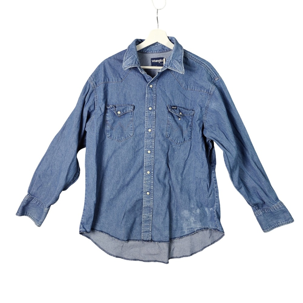 Vintage Wrangler Denim Western Long Sleeve‎ Top Pearl Snap Mens Size 18-35
